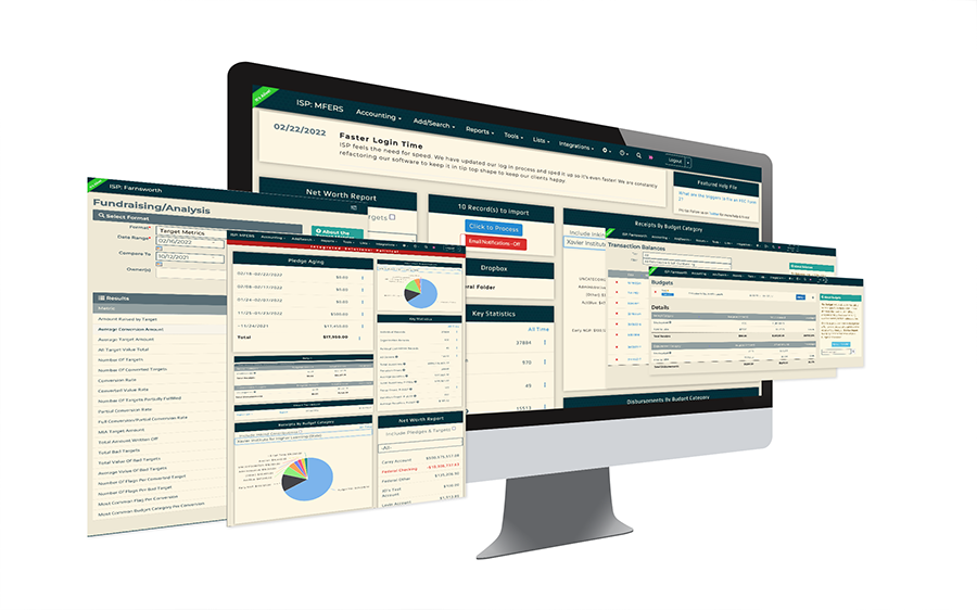Interface of campaign finance software displaying financial reports, fundraising metrics, and compliance management tools.